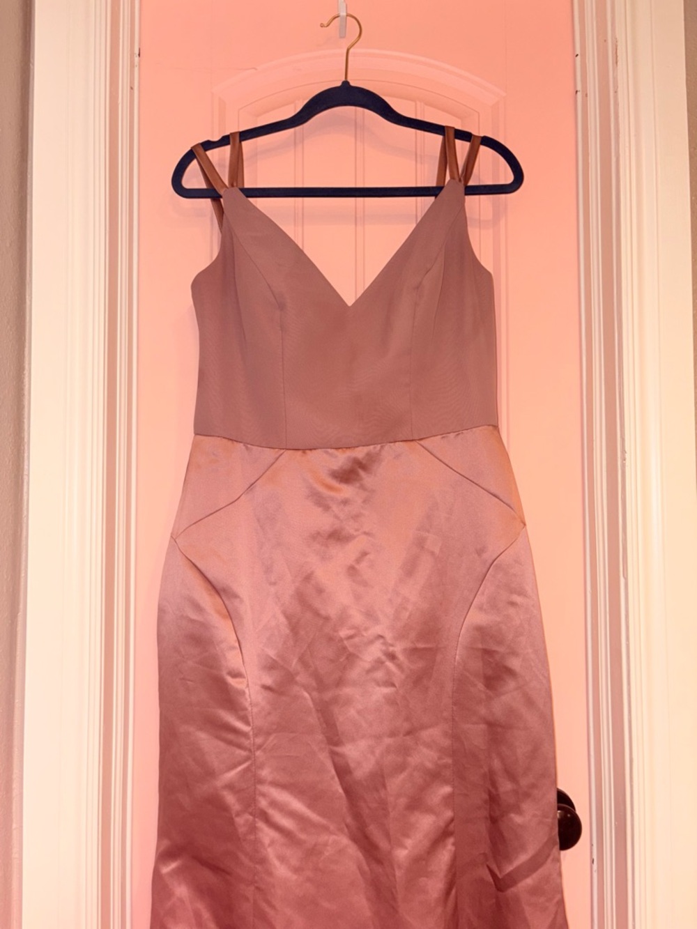 SORELLA VITA Dusty Rose Satin & Matte V-Neck Midi Dress